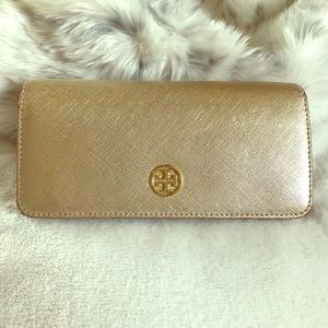 Tory Burch Gold Saffiano Leather Wallet